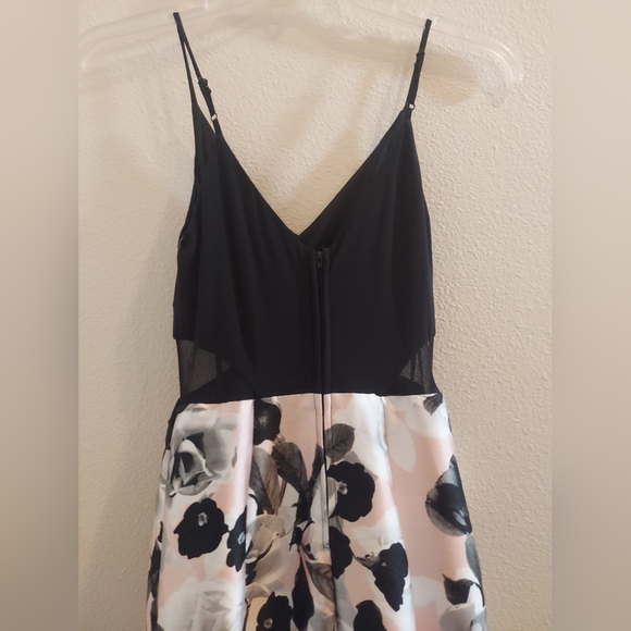 Windsor Black Top with Mesh Midriff Floral Pink and Tulle Train Full Skirt Dress - Picture 9 of 12